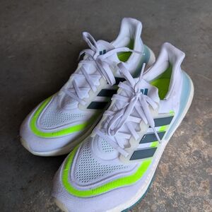Adidas White and Bright Green Running Shoes